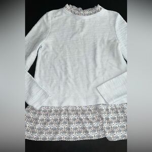 LOFT Light Blue Ruffled Collar Round Neck Long Sleeve Knit Top Size Small EUC